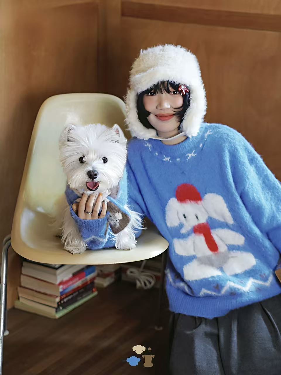 Matching Style Sets-DYAAT PET Ibiza Blue Mohair “Soft Little Elephant” (Adult's Sweater)