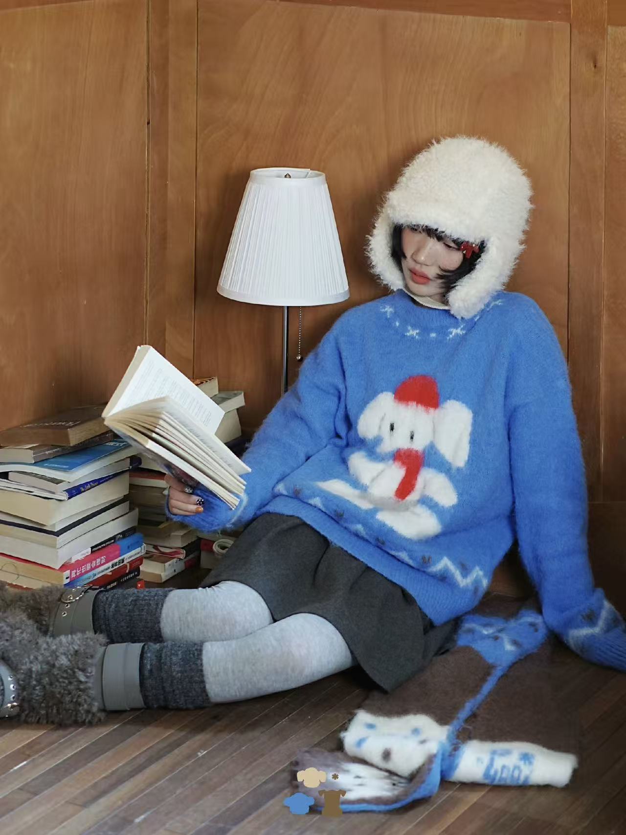 Matching Style Sets-DYAAT PET Ibiza Blue Mohair “Soft Little Elephant” (Adult's Sweater)