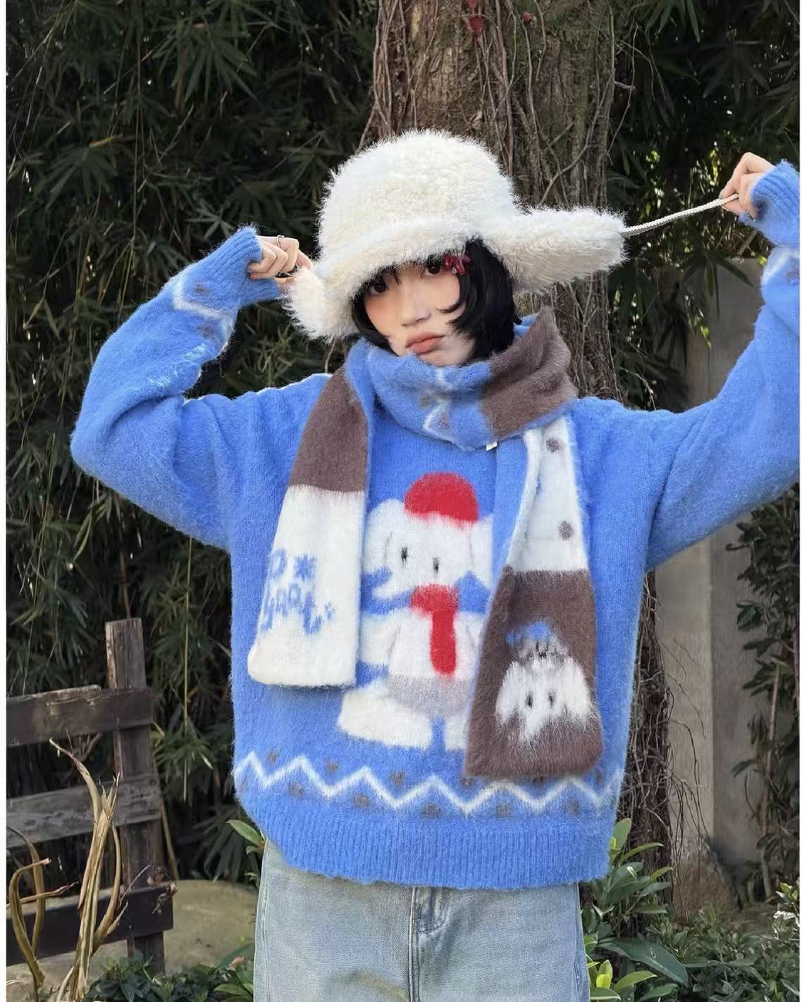 Matching Style Sets-DYAAT PET Ibiza Blue Mohair “Soft Little Elephant” (Adult's Sweater)