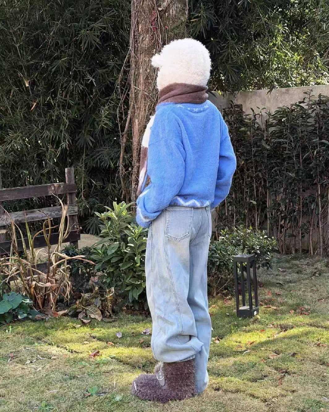 Matching Style Sets-DYAAT PET Ibiza Blue Mohair “Soft Little Elephant” (Adult's Sweater)