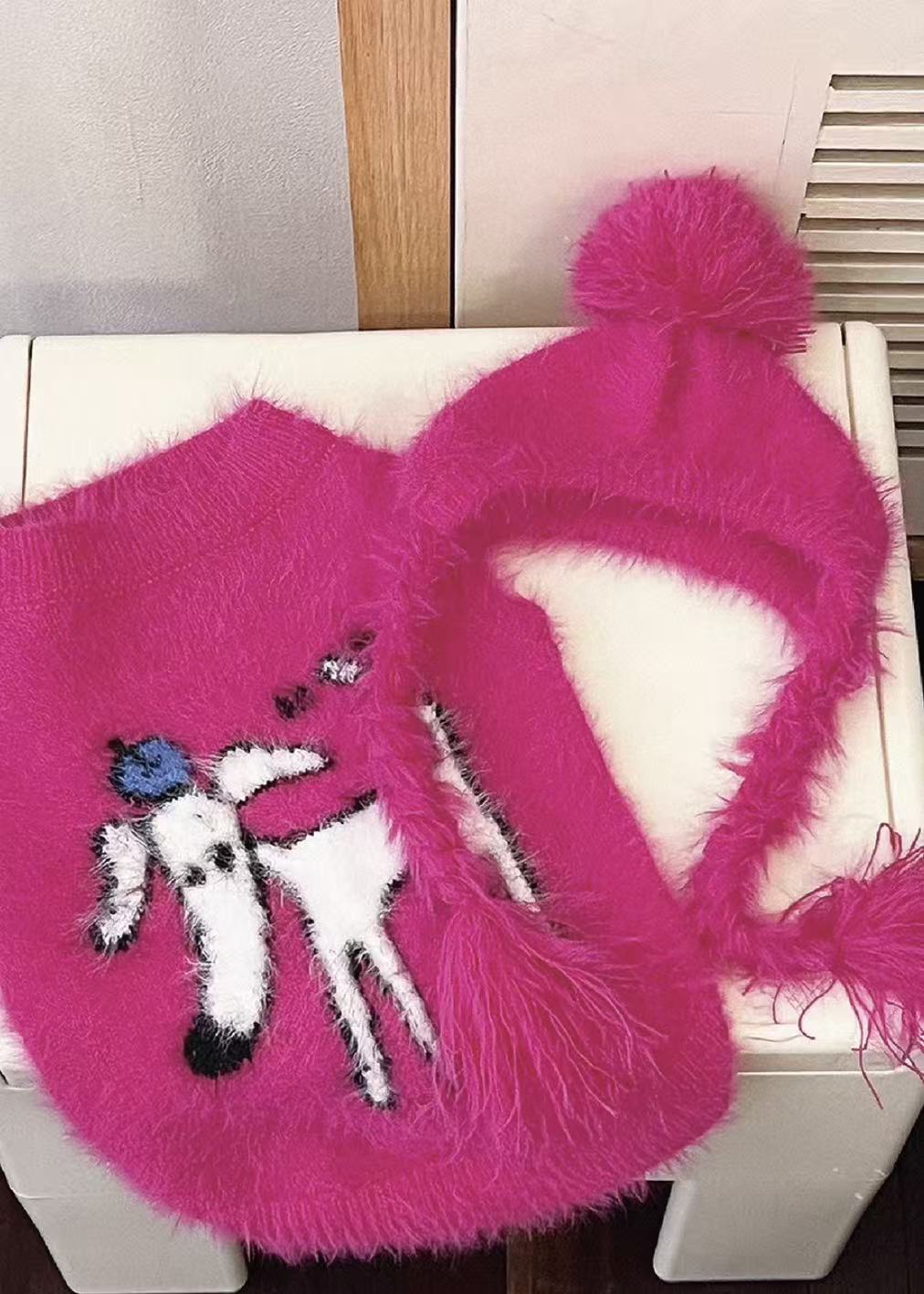 Matching Style Set-DYAATPET Rose Pink Fun Apple Dog Mink Fleece Sweater