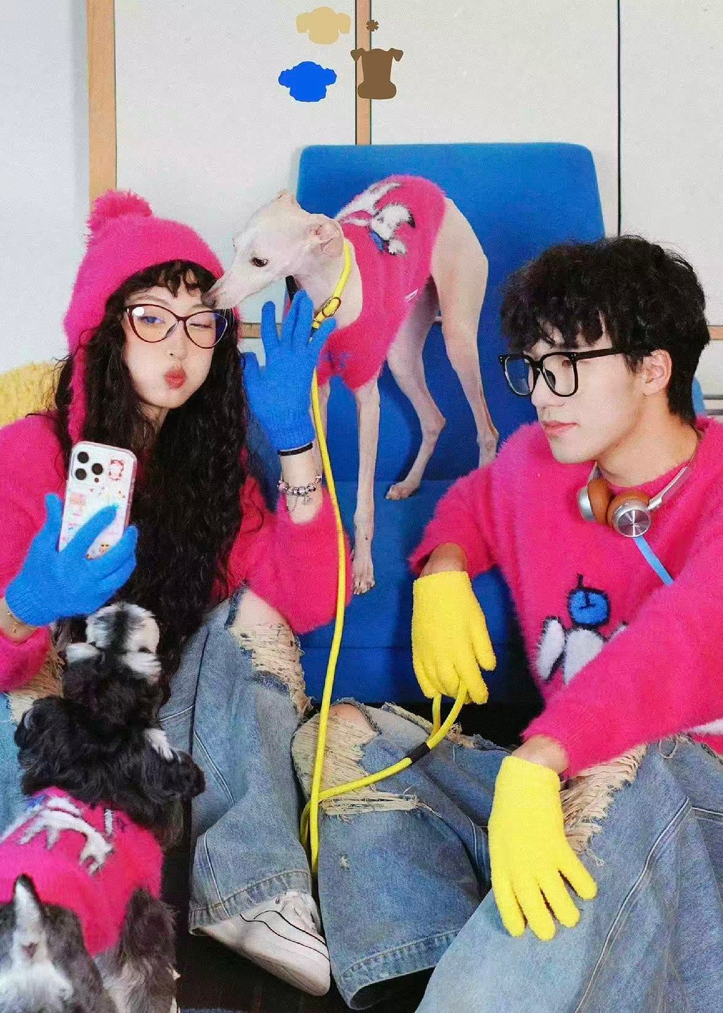 Matching Style Set-DYAATPET Rose Pink Apple Unisex Mink Fleece Sweater(Adult Version)