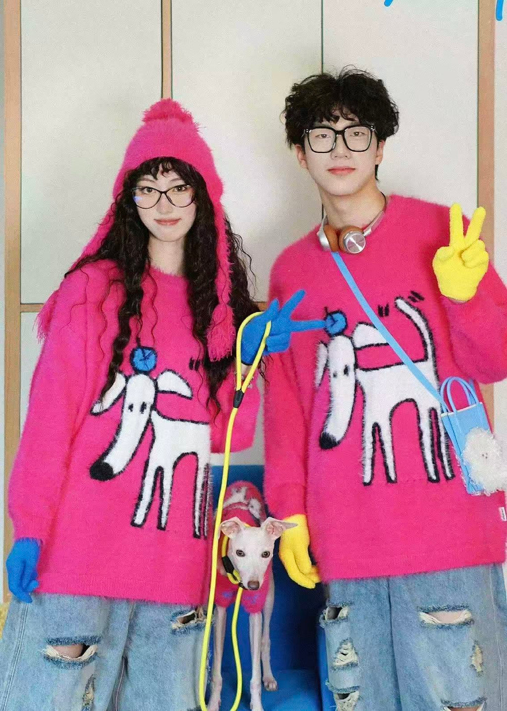 Matching Style Set-DYAATPET Rose Pink Apple Unisex Mink Fleece Sweater(Adult Version)