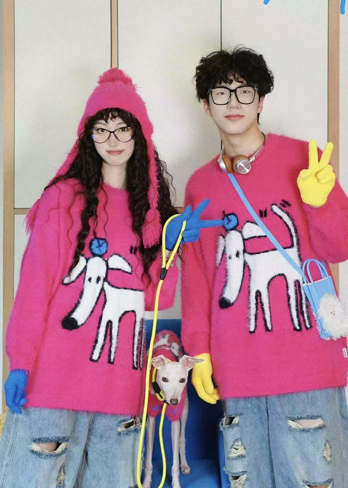 Matching Style Set-DYAATPET Rose Pink Apple Unisex Mink Fleece Sweater(Adult Version)