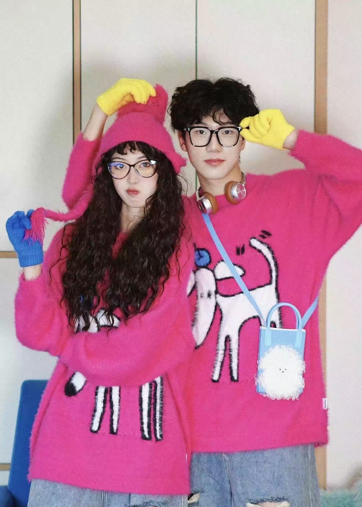 Matching Style Set-DYAATPET Rose Pink Apple Unisex Mink Fleece Sweater(Adult Version)