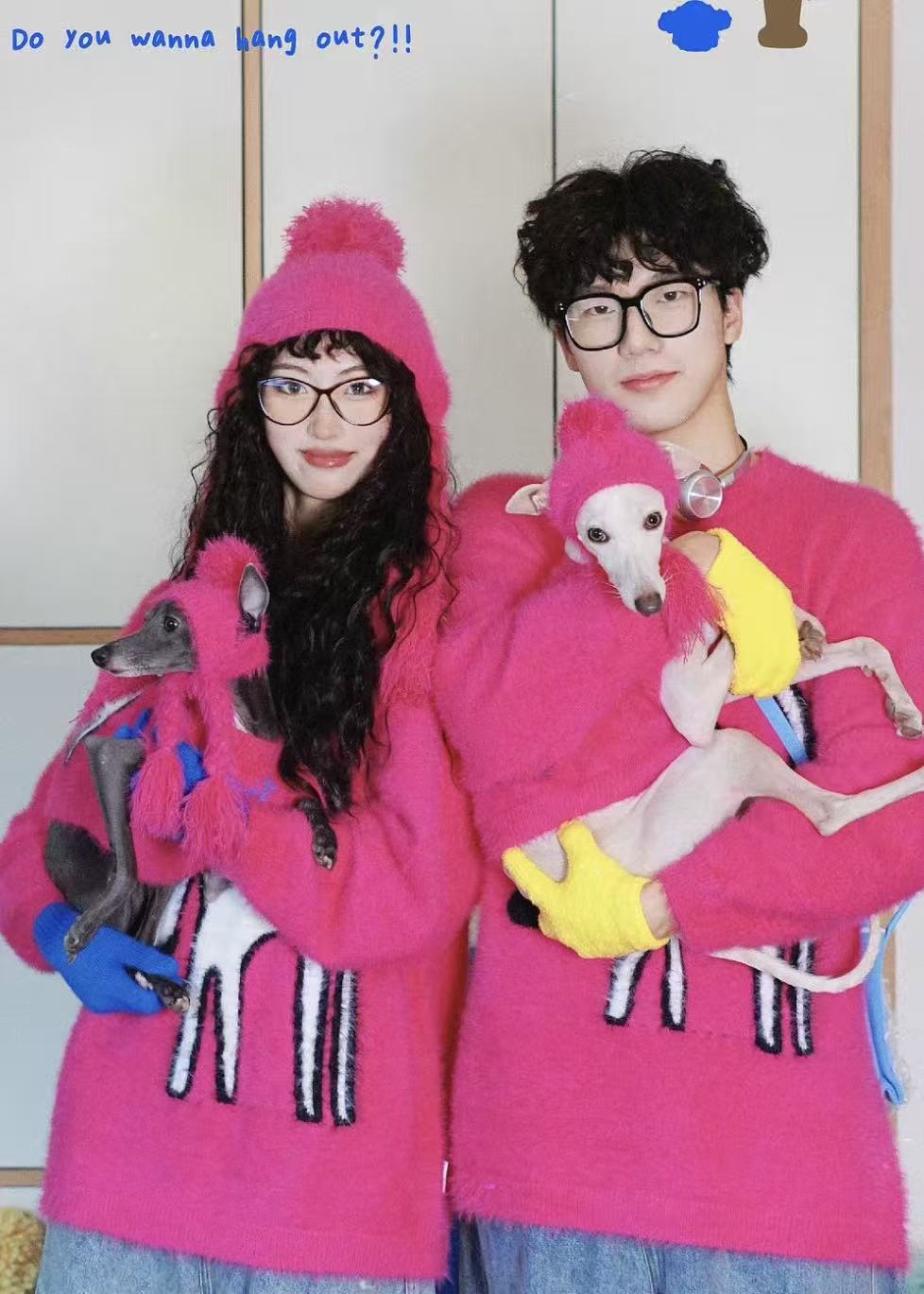 Matching Style Set-DYAATPET Rose Pink Apple Unisex Mink Fleece Sweater(Adult Version)