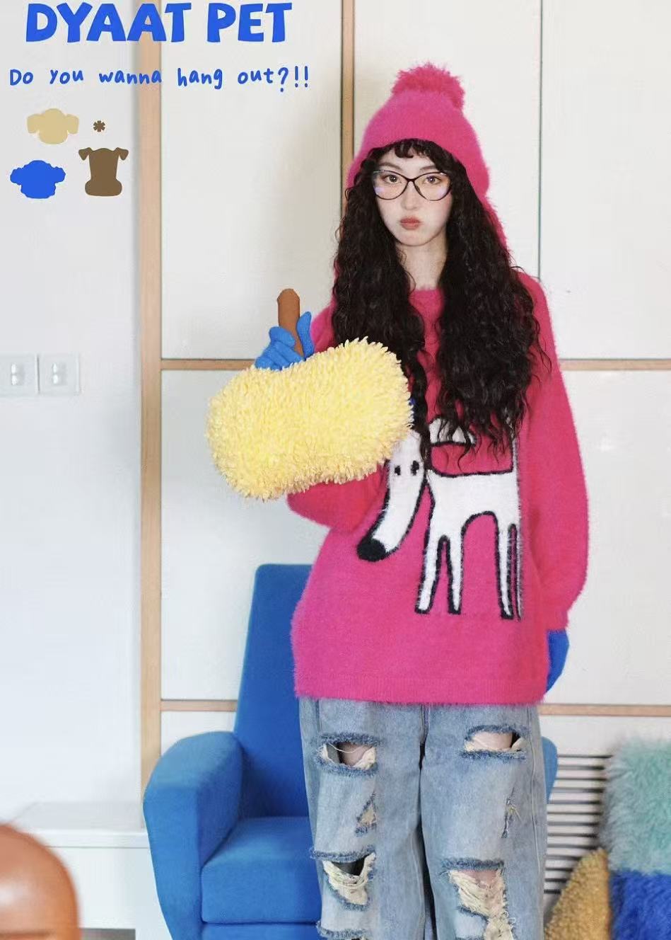 Matching Style Set-DYAATPET Rose Pink Apple Unisex Mink Fleece Sweater(Adult Version)